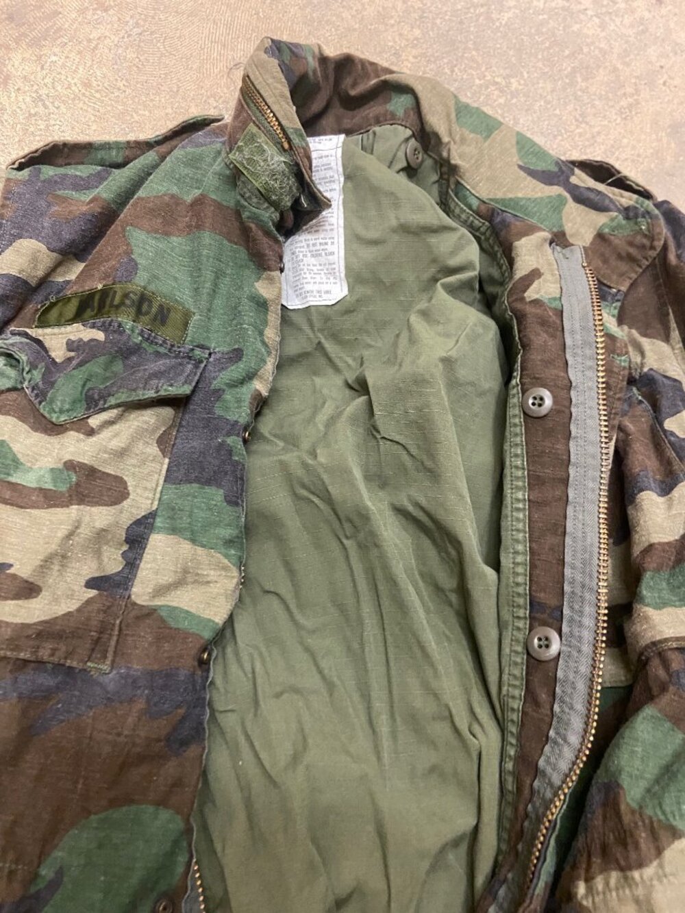 Vintage 80s US Army M65 Field Jacket Woodland Camo Small long